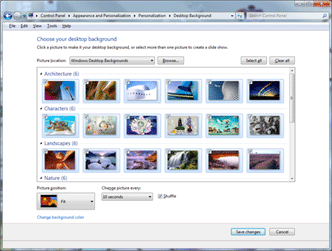 Windows 7 Personalize, Choices
